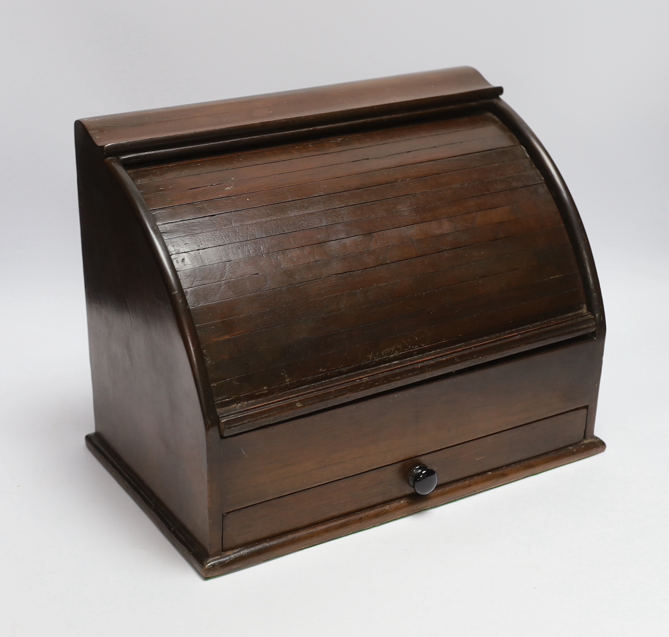 A tambour stationery box and a walnut writing slope, widest 34.5cm